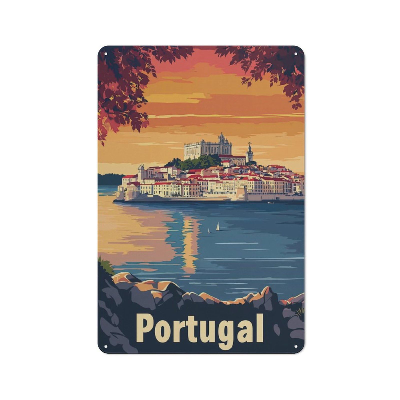 Tin Wall Plaque 30x20cm with Portugal Travel for Hobby Room Or Studio, for Updating Hobby Room And Studio after Moving