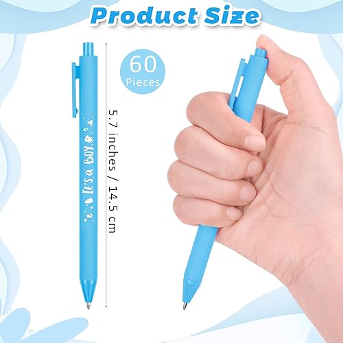 Miniatura 2 de ADXCO 60 bolígrafos de baby shower con texto en inglés "It's a Boy" de 0.039 in con tinta negra, bolígrafos retráctiles de escritura para invitados,