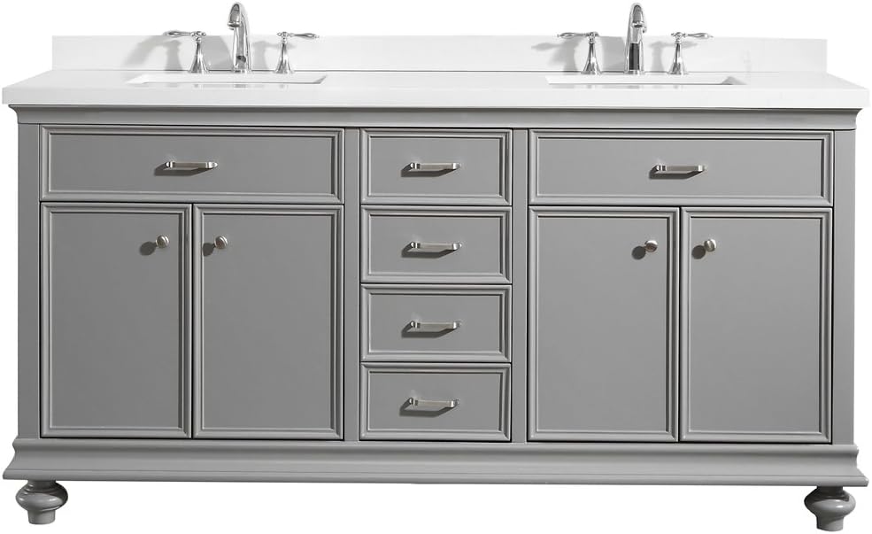 VINNOVA 735072-GR-CQS-NM Charlotte 72" Double Vanity in Grey with Carrara Quartz Stone Top Without Mirror