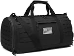 QT&QY 40L Sac tactique militaire pour les hommes Sport Gym Sac de fitness Tote Voyage sac de duffle entraînement sans sac de travail avec compartiment de chaussures Basketball Football Weekender Bag, noir, 21 x 10 x 10 pouces