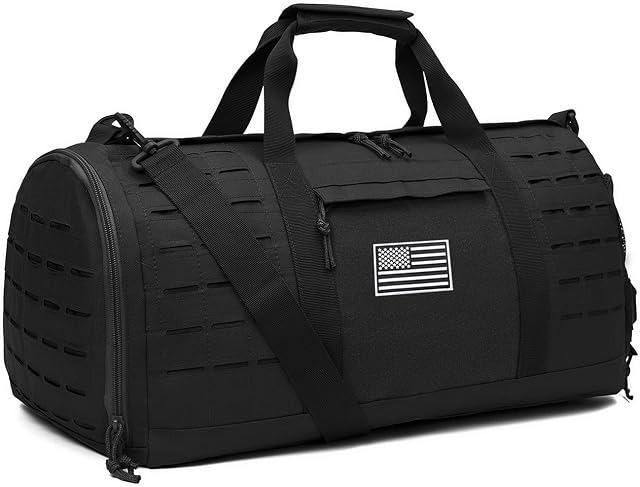 QT&QY 40L Sac tactique militaire pour les hommes Sport Gym Sac de fitness Tote Voyage sac de duffle entraînement sans sac de travail avec compartiment de chaussures Basketball Football Weekender Bag, noir, 21 x 10 x 10 pouces