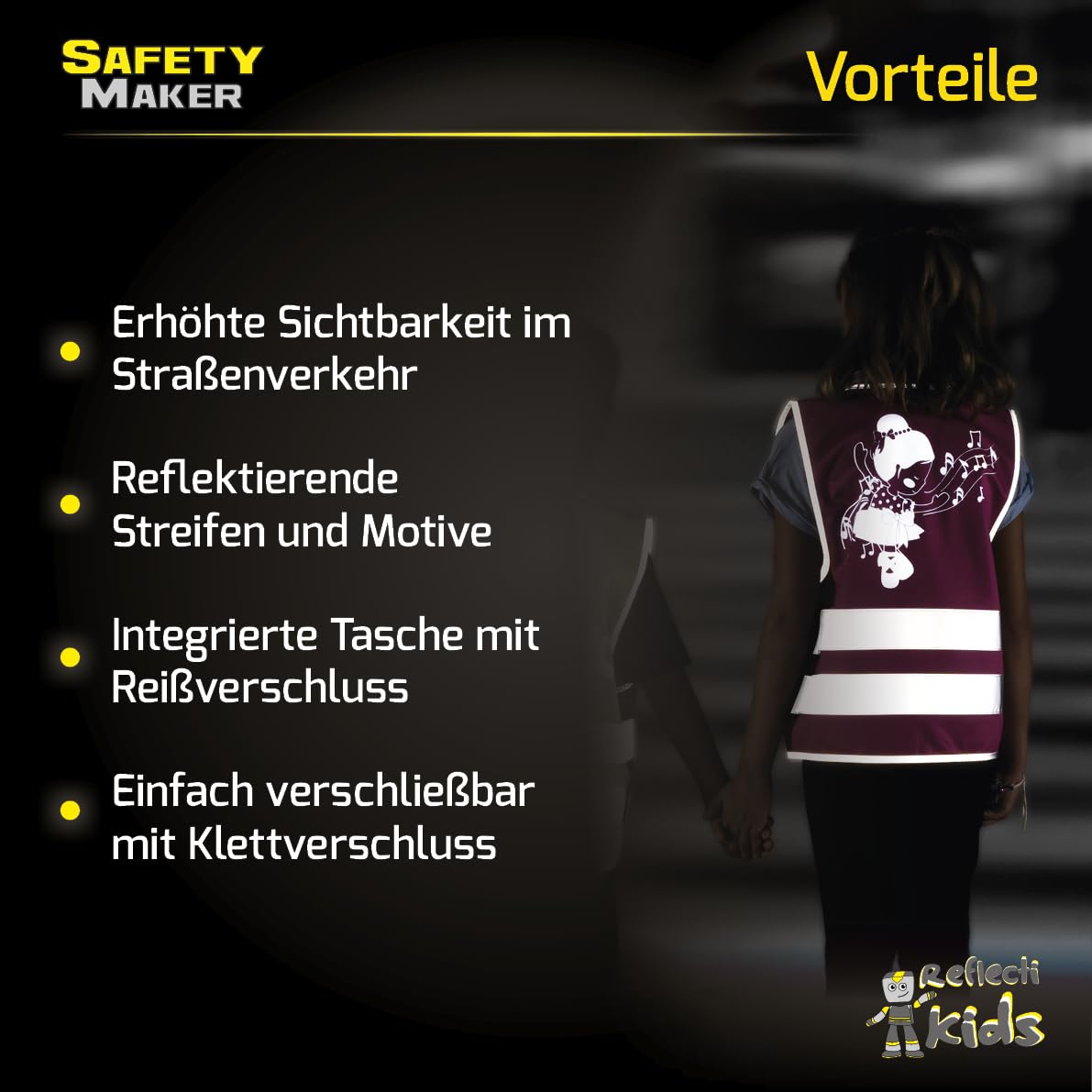 Safety Maker 44566 Gilet di sicurezza per bambini, gilet di sicurezza, gilet rifrangente, rifrangente per 3-6 anni, rosa