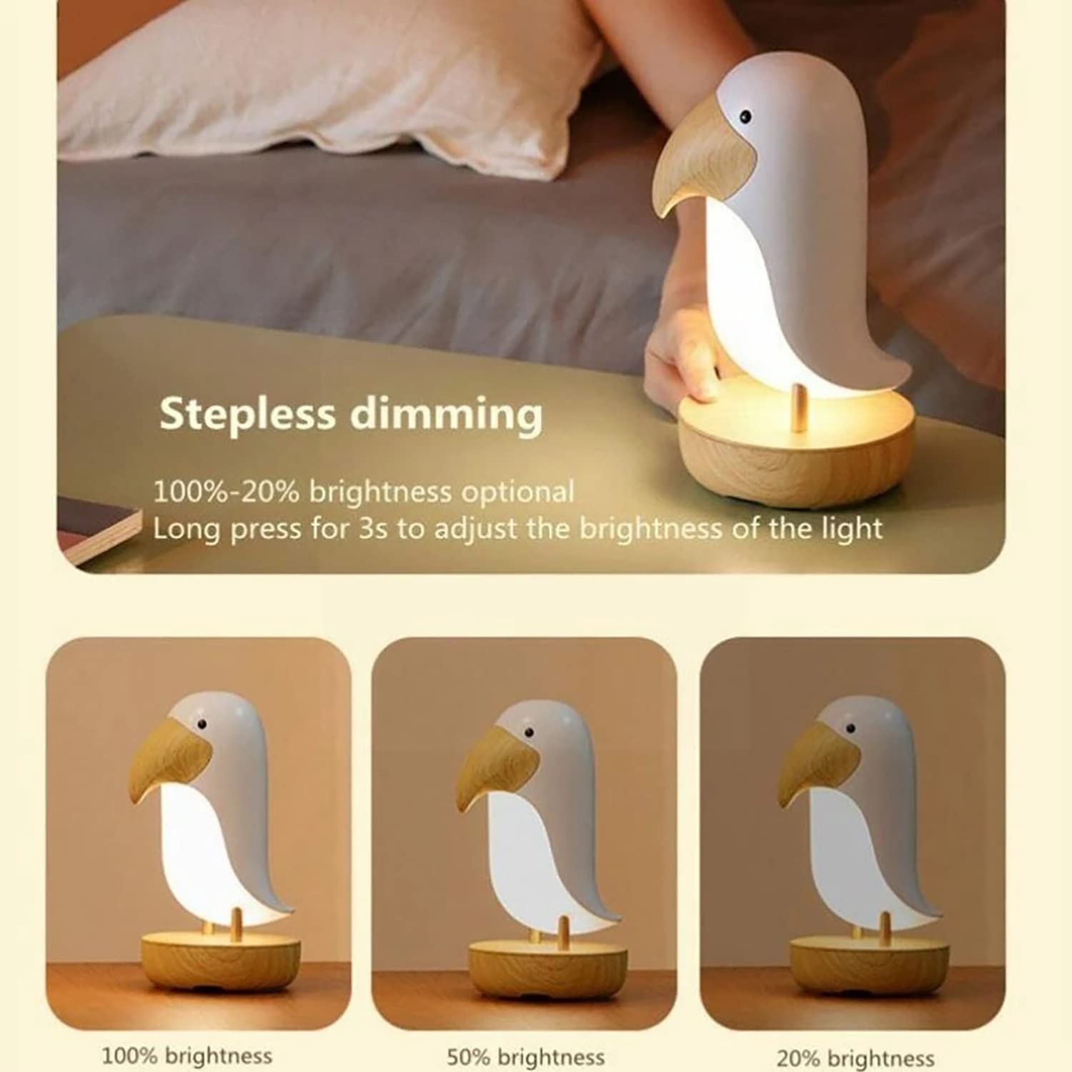LED Nachtlicht Kinder Dekoratives Vogel Schreibtischlampe Dimmbar Tischlampe Wiederaufladbare Nachttischlampe Augenschutz Leselampe für Schlafzimmer,Kinderzimmer (Weiß)