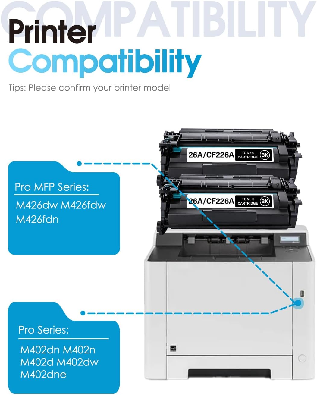 26A Black High-Yield Toner Cartridges (2 Pack, Black) Replacement for HP 26A CF226A Toner Cartridges for Pro MFP M426dw M426fdw M426fdn, Pro M402dn M402n M402d M402dw M402dne Printer|CF226AD1