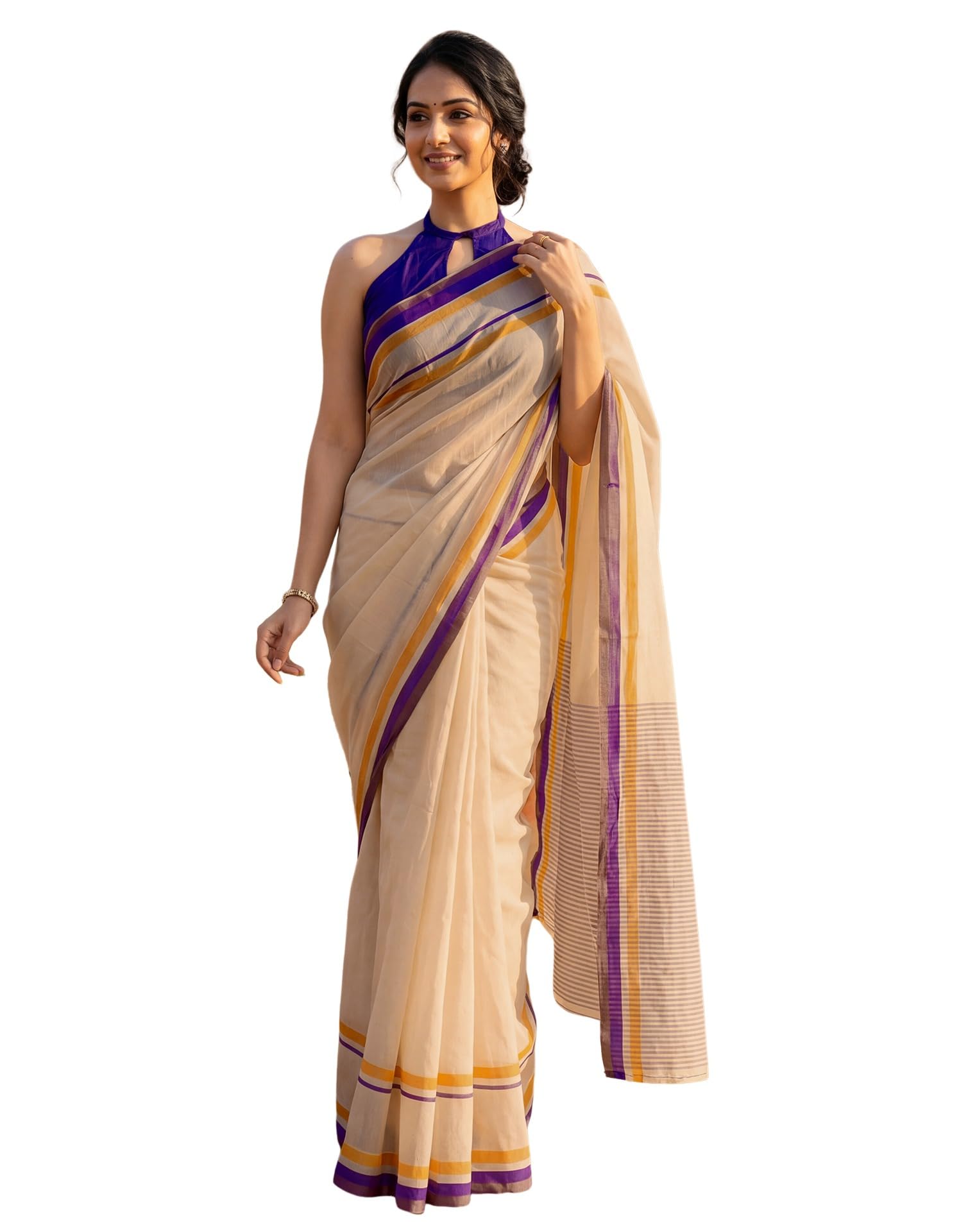 siril Women's Linen Printed, Zari Border One Minute Ready To Wear Saree With Unstitched Blouse Piece-picture-2
