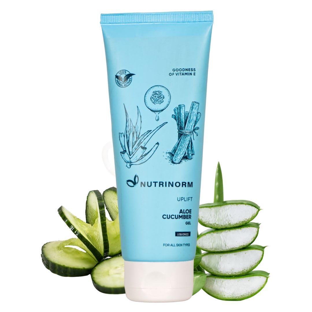 Nutrinorm Aloe Vera Gel - HydraNourish Aloe Vera Gel | Retain Moisture and Hydrate Your Skin | Enriched with Cucumber & Licorice | Paraben-Free - 100ml