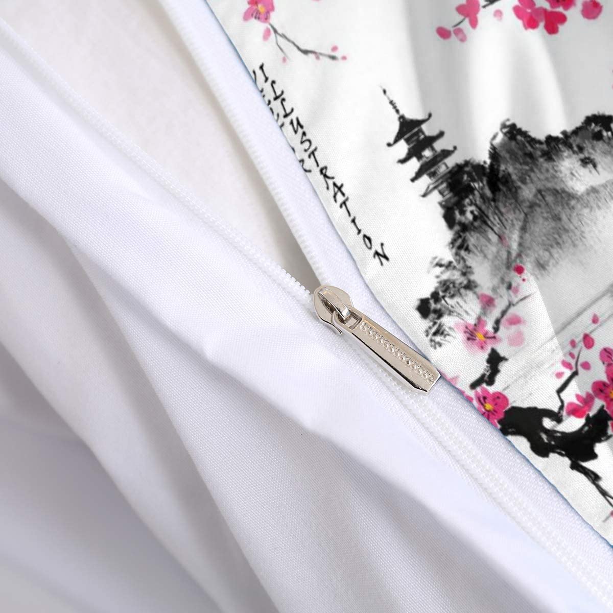 Funda nórdica de 140 x 200 cm, diseño de flores de cerezo en 3D, Japón, juego de cama, 1 personas, con cremallera, y 2 fundas de almohada de 3 piezas para niños y adultos