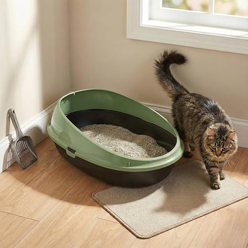 Urbnliving Large Jumbo Oval Cat Litter Tray With High Sides | Deep Rim Open Cat Toilet Box | Anti-Spill Design - Green - 4