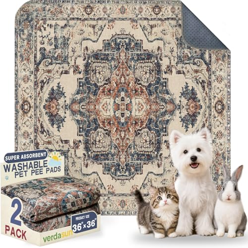 Image of Washable Pee Pads for Dogs, Reusable Puppy Potty Training Pads, Ultra-Absorbent Thick Waterproof Leak-Proof Non-Slip Pads & Mat for Crate, Playpen, Floor, Whelping & Housebreaking , 2 Pack 36 inchx36 inch