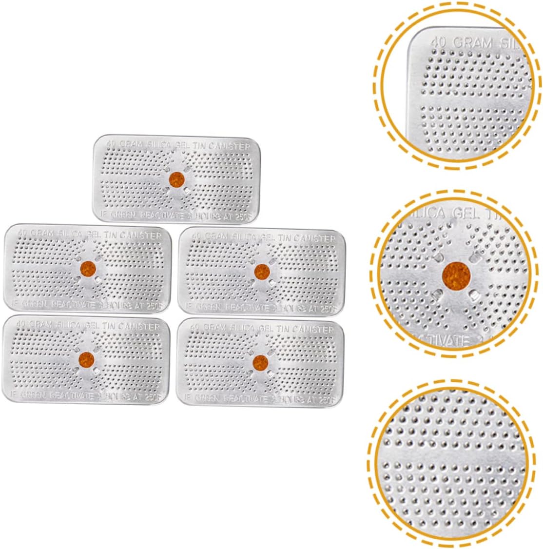 Cabilock 5pcs Reusable Packets Orange Indicating Each Aluminum Tin Moisture Absorber for Storage