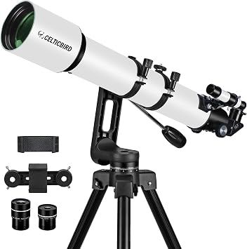 90mm Aperture 800mm Refractor Telescope for Adults High Powered Telescopes for Astronomy Beginners Professional AZ Mount Tripod, HD Optics, Phone Adapter