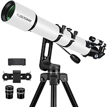 90mm Aperture 800mm Refractor Telescope for Adults High Powered Telescopes for Astronomy Beginners Professional AZ Mount Tripod, HD Optics, Phone Adapter