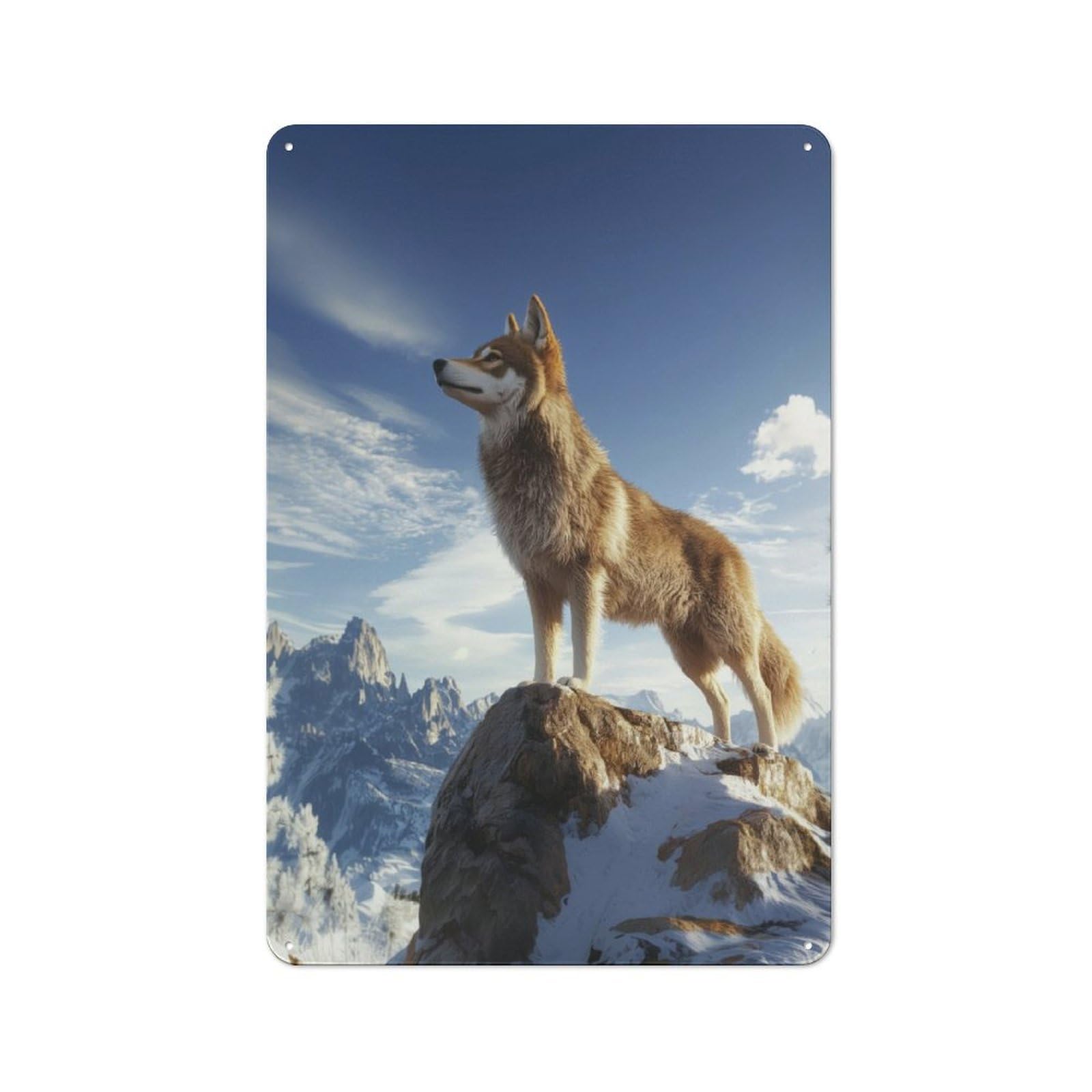 Junmoney Wolf On Mountain Peak Vintage Metal Wall Art Sign 30X20cm Featuring Old Style Wall Plaque For Kitchen, Hallway, Bar Or Small Cafe
