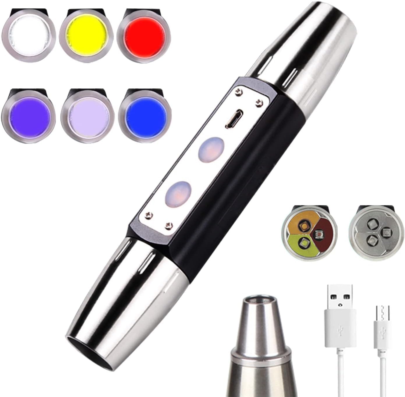 Hetkrishi Rechargeable USB 6 Led Expert Jade Appraisal Flashlight, Mineral Detection, Bacteria Detection Jade Flashlight, Gemstone Mineral Detection, Red,Blue,White,Yellow,Natural and 365nm UV Light-picture-24