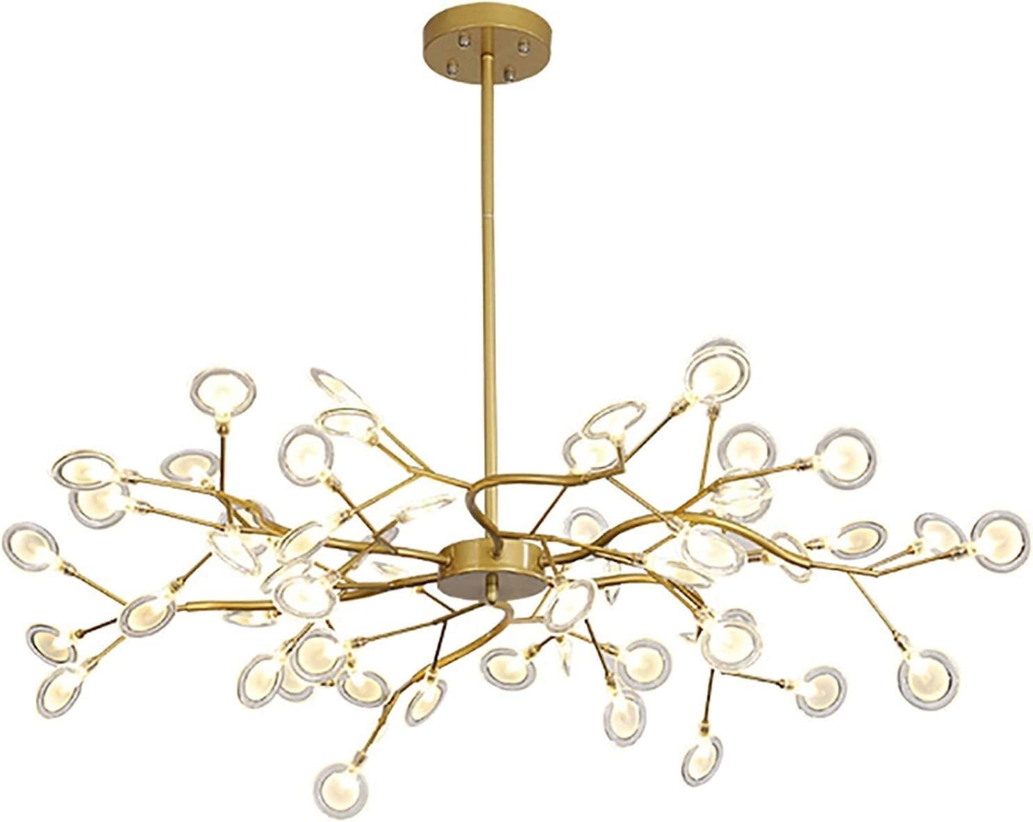 LYMSXAZOU Nordic Style Fireflies Chandeliers Led Branch Pendant Light Adjustable Hanging Lamp Ceiling Fixture with Glass Shade for Living Room Restaurant Loft Bar Farmhouse (Color : White Glass,
