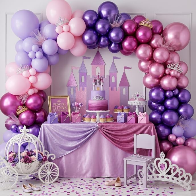 Image of Pink and Purple Balloons, 60 PCS 12 Inch Metallic Purple and Pink Latex Balloons for Girls Princess Birthday Baby Shower Wedding Party Decorations