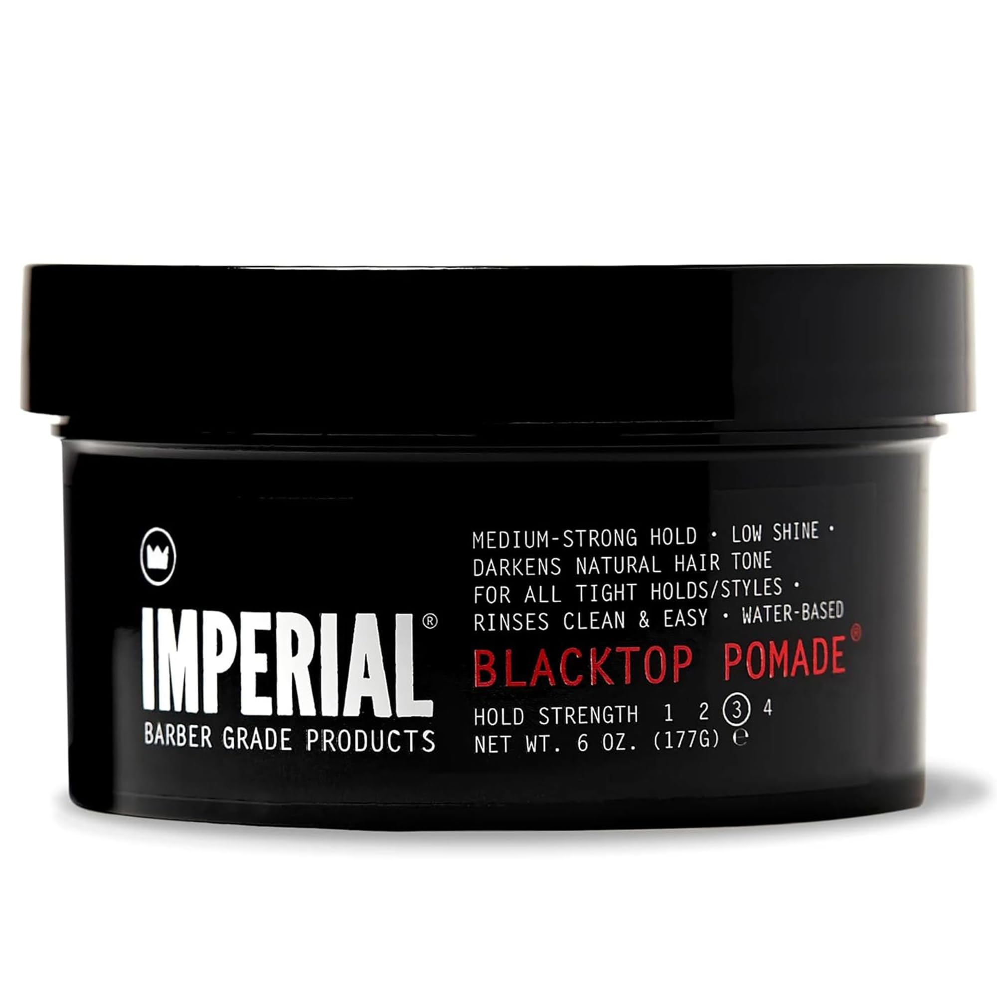 ImperialBarber Blacktop Pomade 6oz, Water-based Hair Pomade For Men, Medium Strong Hold Low Shine, Darkens Natural Hair Tone Hair Styling Product