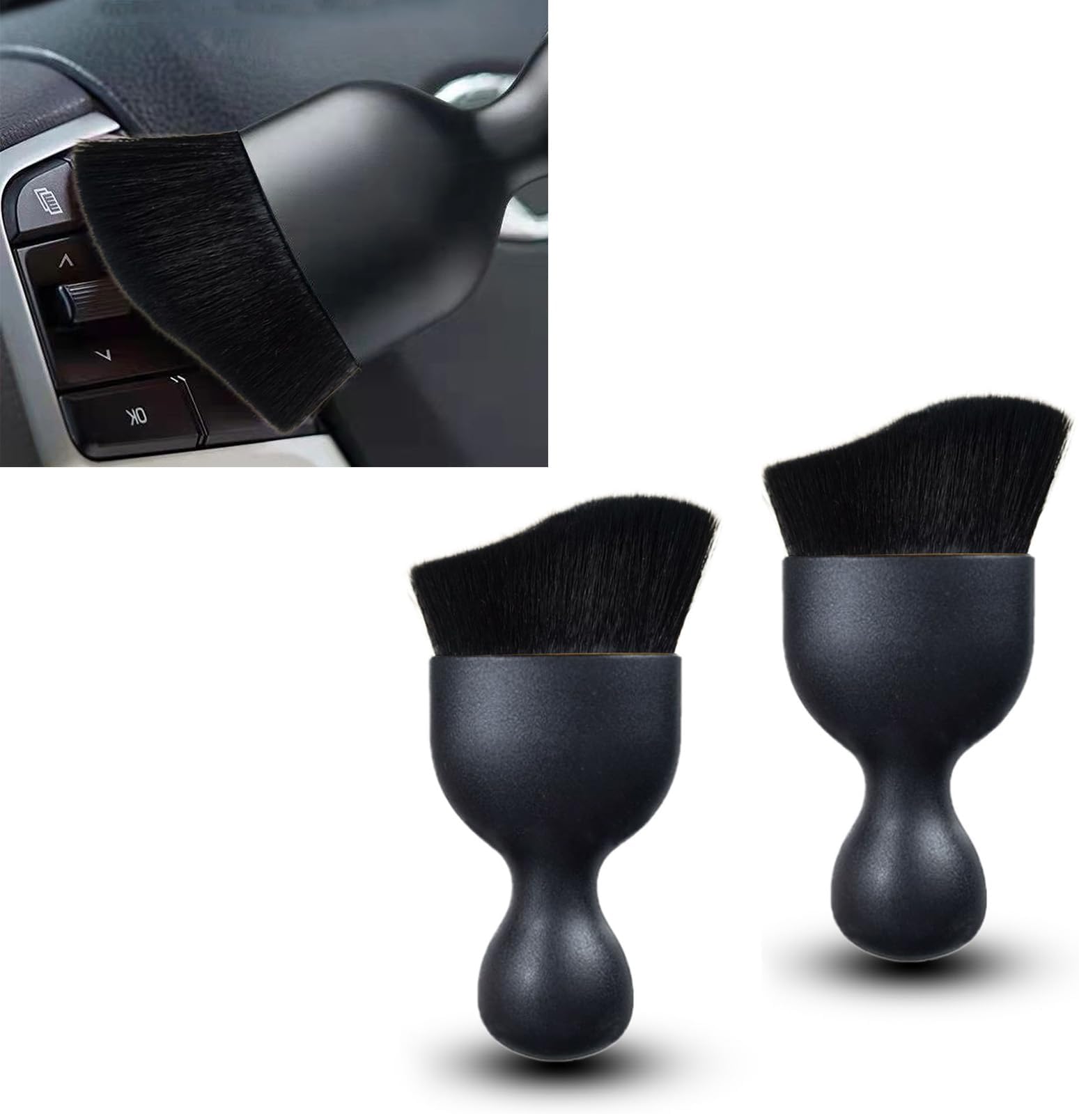 ZKFAR 2 PCS Auto Interior Dust Brush, Soft Bristles Detailing Dusting Tool, Universal Air Conditioner Vents Crevice Brush, Wet and Dry Non-scratch Cleaning Brush (Black)