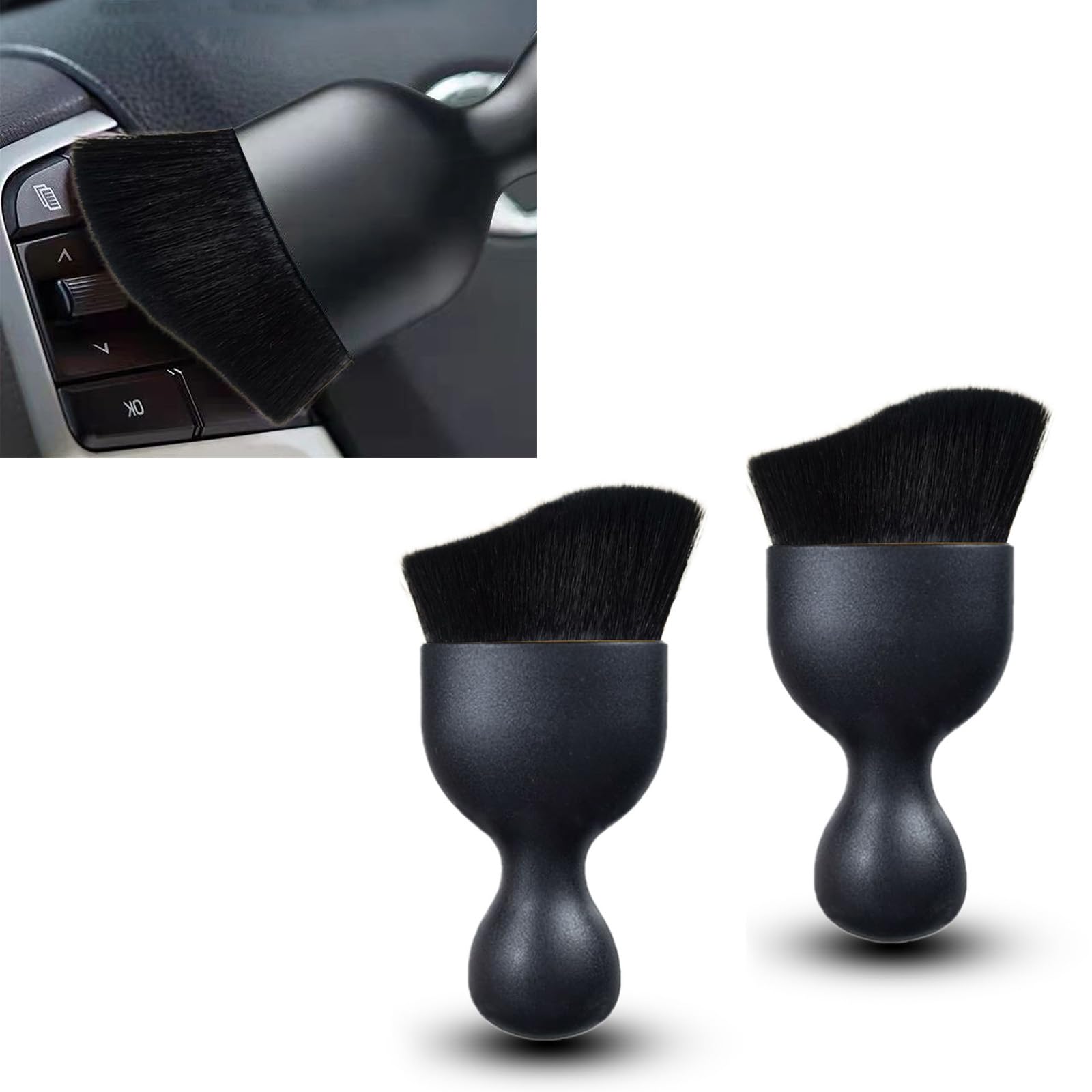 ZKFAR 2 PCS Auto Interior Dust Brush, Soft Bristles Detailing Dusting Tool, Universal Air Conditioner Vents Crevice Brush, Wet and Dry Non-scratch Cleaning Brush (Black)