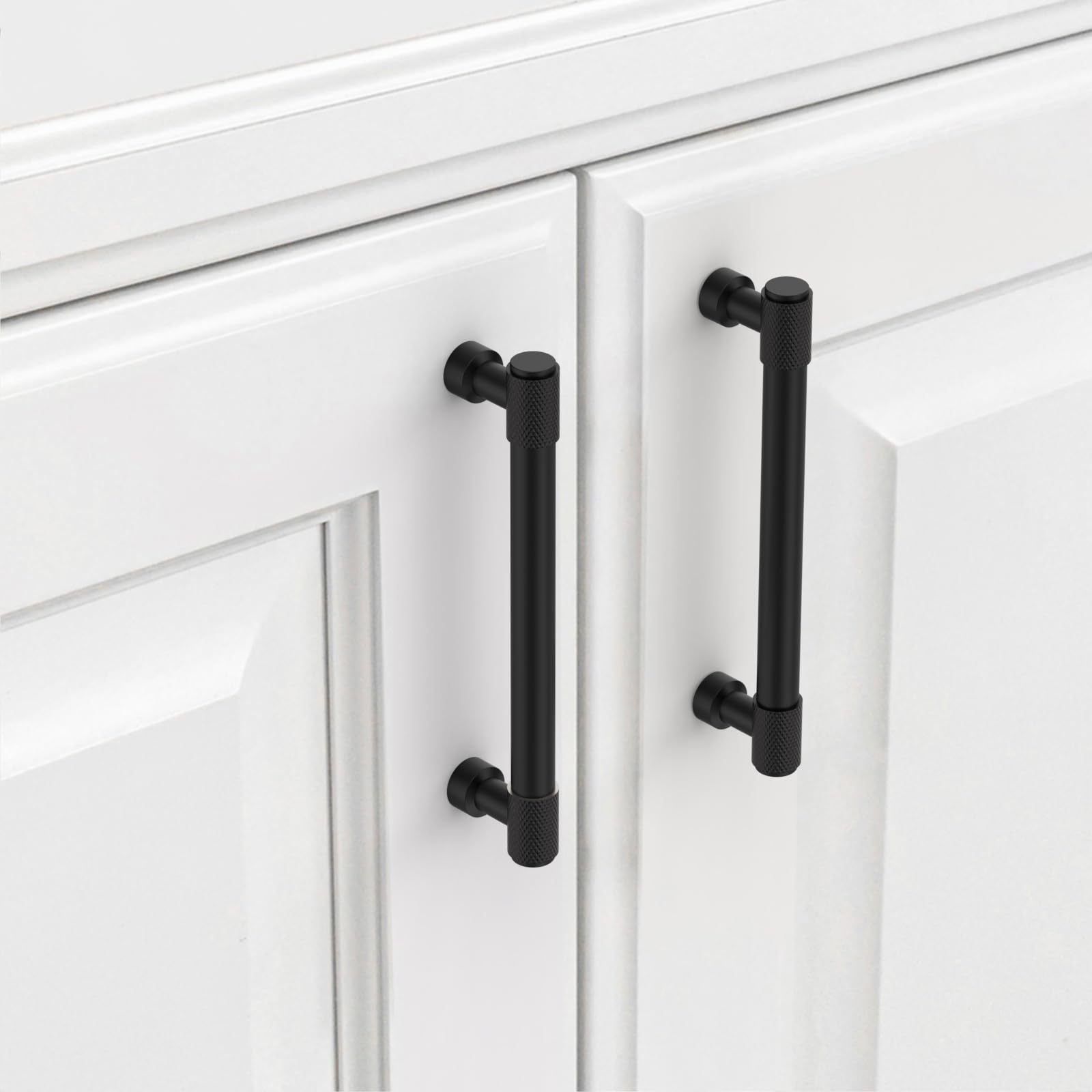 9BUILD Matte Black 128MM Hole Center Modern Knurled Kitchen Cabinet Handle