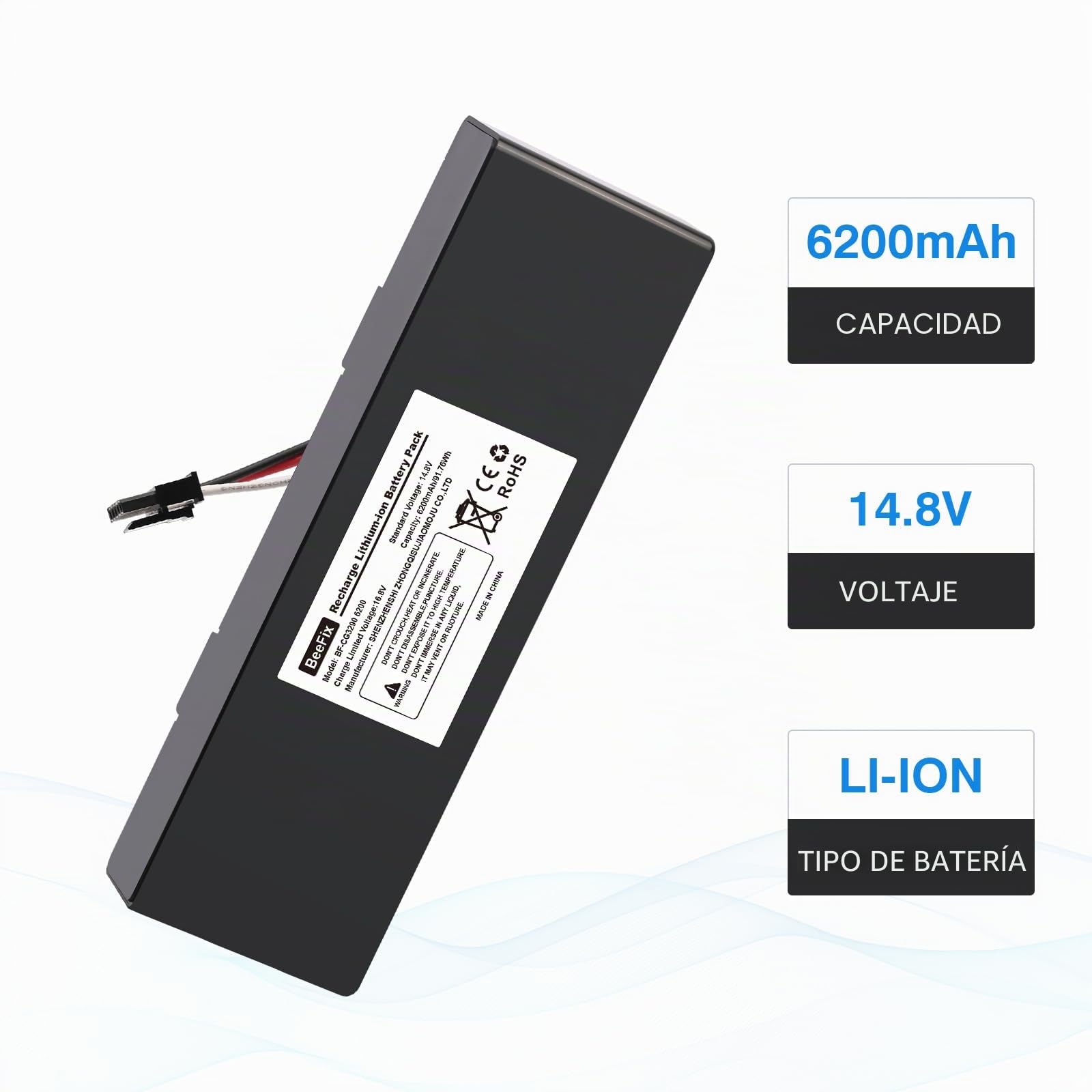 Batería de repuesto de 6200mAh para Conga 3290, 3390, 3490, 3590, 3690, 3790 y 3890 14.8V Li-ion Batería de aspiradora de vacío robótico