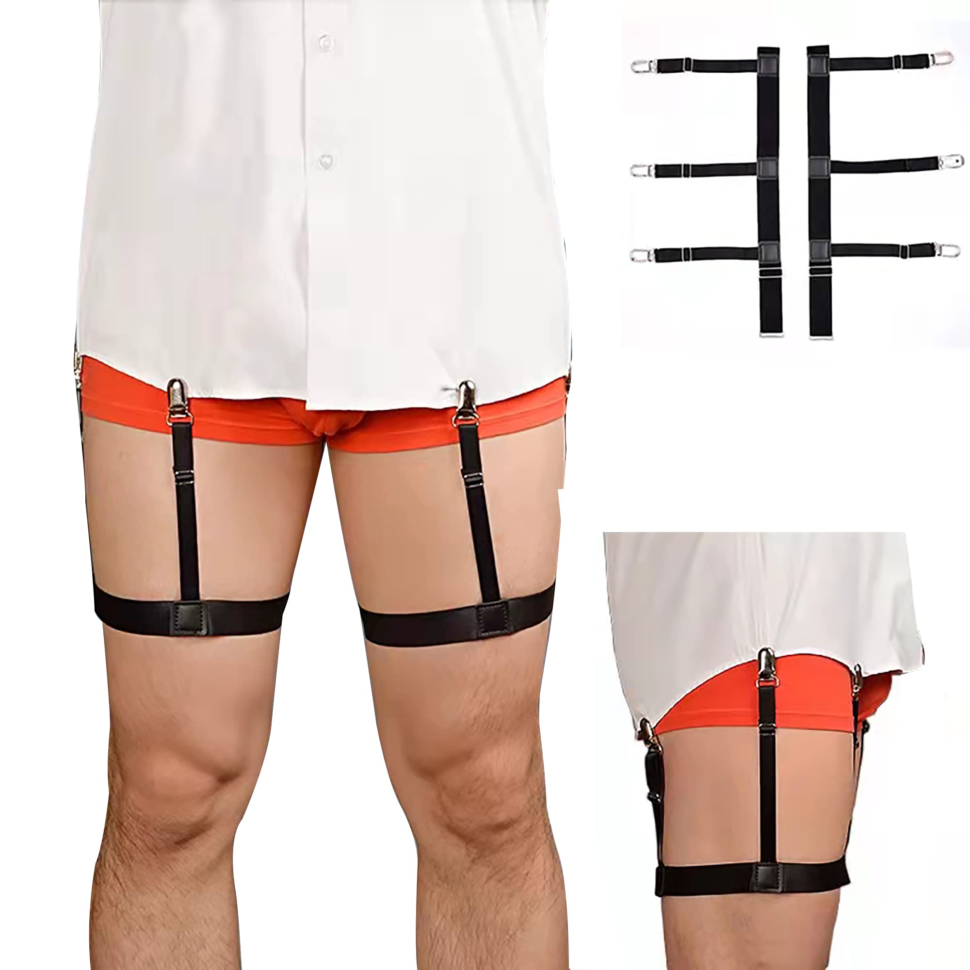 Mens Stays for Tuckers, Adjustable Elastic Garters, Suspenders, Holder, Straps, Clips, Keeper With Non-slip Locking Clamps for Police Military