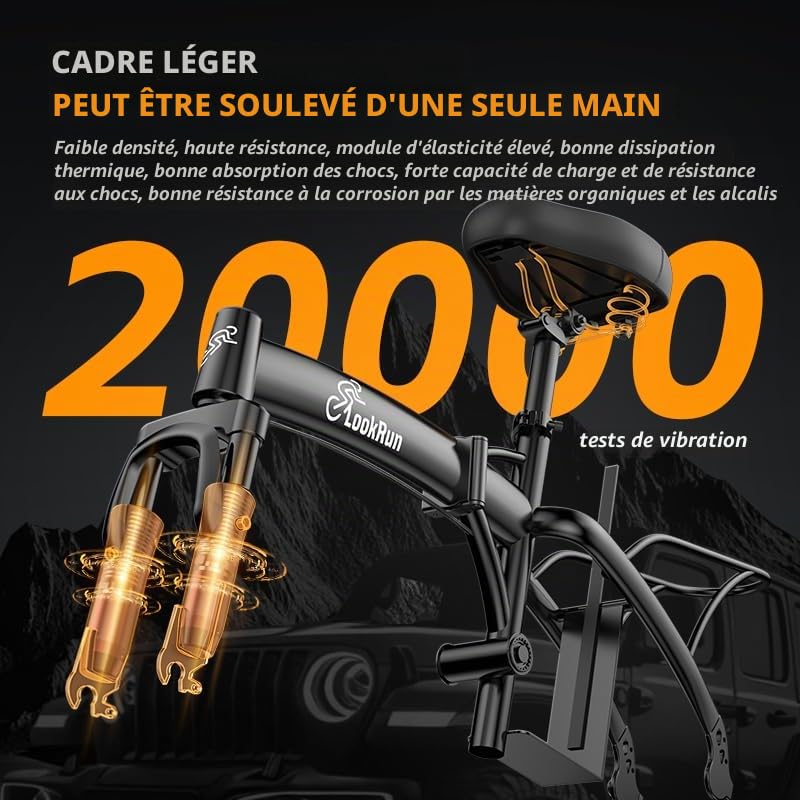 Vélo électrique pliable G11, batterie 48 V 13 Ah, pneu 14 x 2,1 pouces, vitesse 25 km/h et autonomie 45-80 km, vélo électrique pour déplacements urbains, étanche IP65