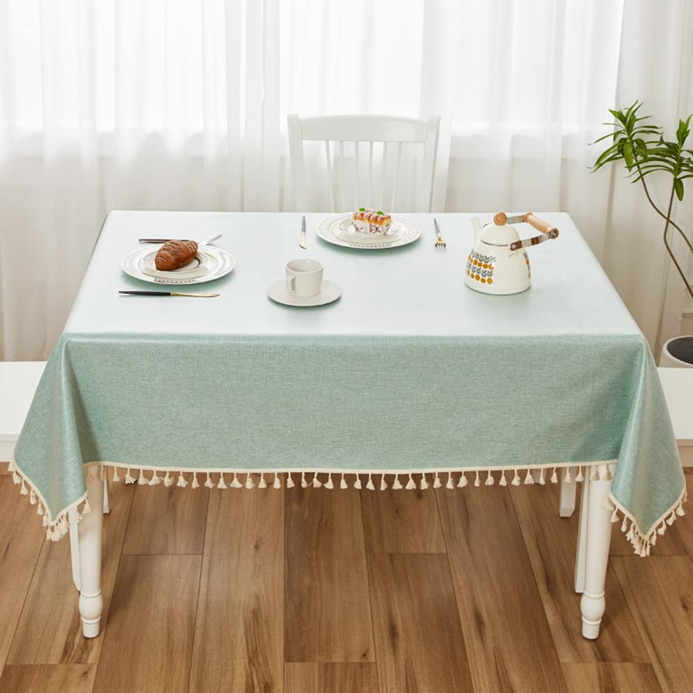 Kithing Rectangular table cloth，TPU coated Cloth art tablecloth，waterproof Tassel tablecloth Free water to wash，Kitchen dining room banquet Tabletop Decoration (Water green, 120x160)