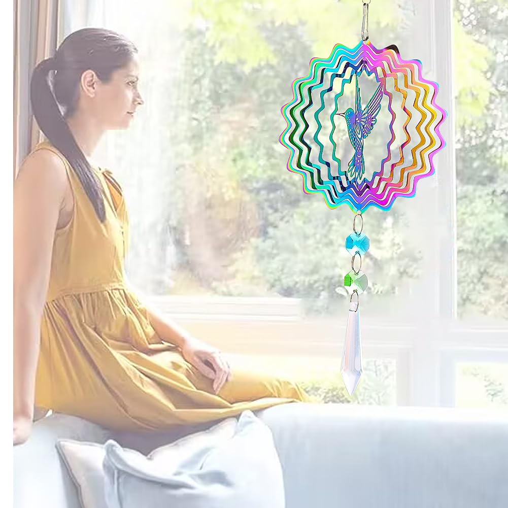| Home Decor | Stainless Steel Wind Spinner | Balcony Decoration Items | Home Decor Items | Room Decor | Mandala | Kinetic Art | Evil Eye Hanging for Home | Evil Eye Bracelet (Hummingbird 20cm) 3