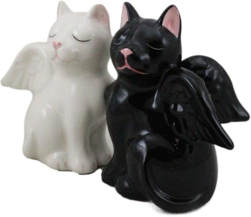 Miniatura 9 de Ebros - Juego de salero y pimentero de cerámica en blanco y negro con alas de ángel y gatos de diablo o ángel, figuras de San Valentín, gato,