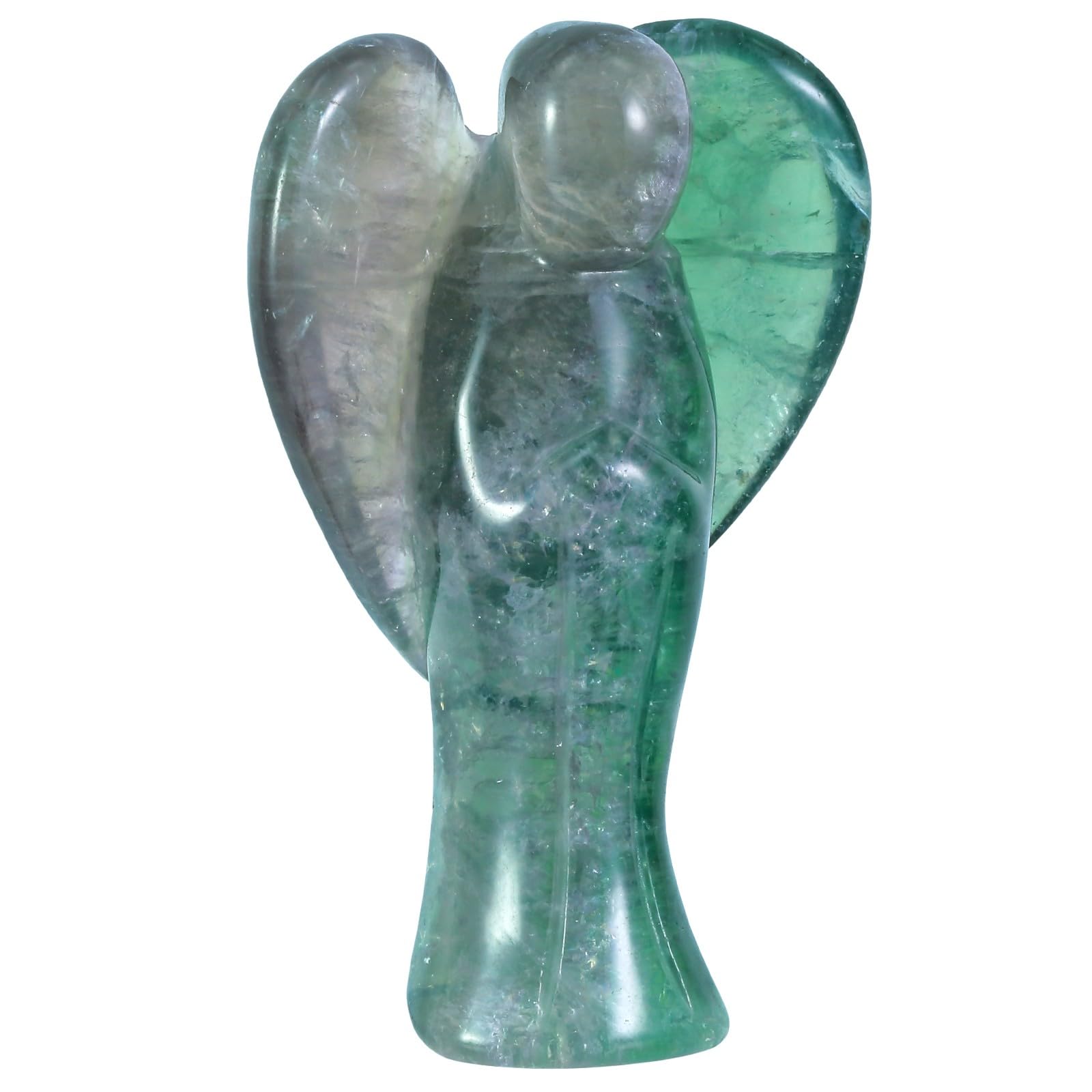 mookaitedecor Figurine d'ange Gardien en Pierre de Cristal de 7cm avec des Ailes en Forme de Coeur, Décoration de Maison d'ange sculptée à la Main pour Protection et Bonne Chance, Fluorine