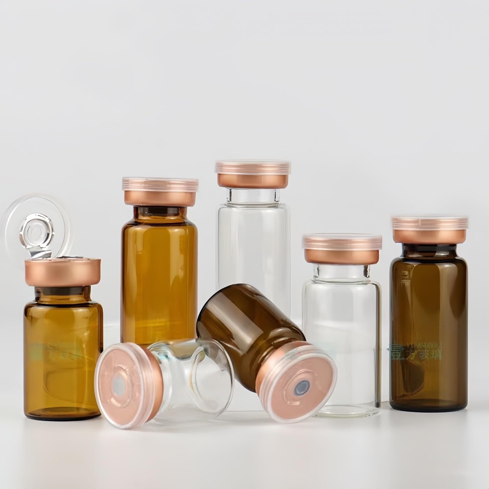 30 szt. Fiolek szklanych z gumowymi korkami i wieczkami z tworzywa sztucznego i aluminium do użytku laboratoryjnego(Brown,30ml)
