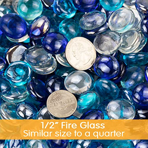 GRISUN 10 Pounds Fire Glass Beads for Fire Pit 1/2 inch Bahama Blend