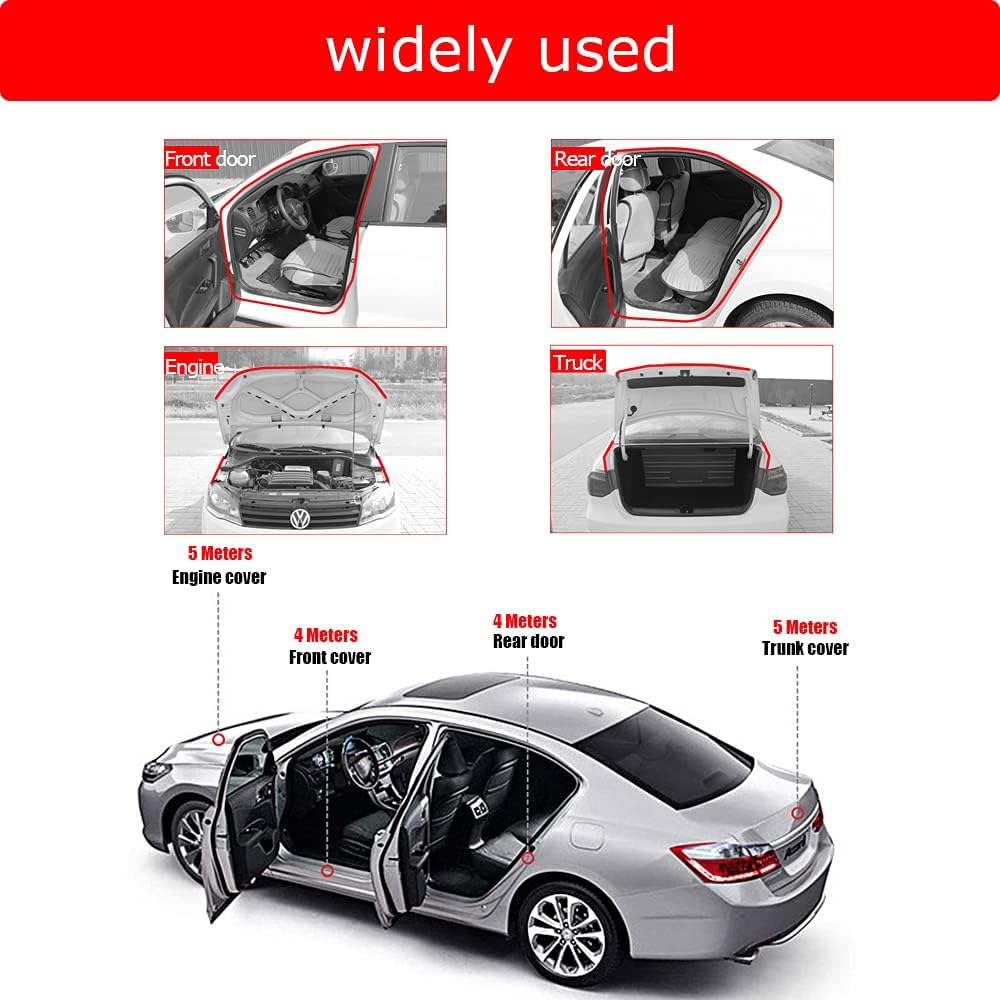 Automotive Weather Stripping, D-Shape Rubber Door Seal Soundproofing, Adhesive Weather Stripping for Car, Rubber Seal Strip for Window, Door, Window, Trunk, Engine Cover, 32Ft