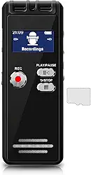 Gravador de voz digital pequeno de 64 GB – gravador ativado por voz, gravador de áudio recarregável, dispositivo de gravação de expansão microSD para palestras, reuniões e entrevistas