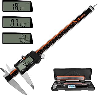 HARDELL Calibrador digital de 0 a 8 polegadas, ecrã LCD grande, aço inoxidável, desligamento automático, medição em polegadas/milimetros/frações, impermeável, ferramenta de precisão para bricolage
