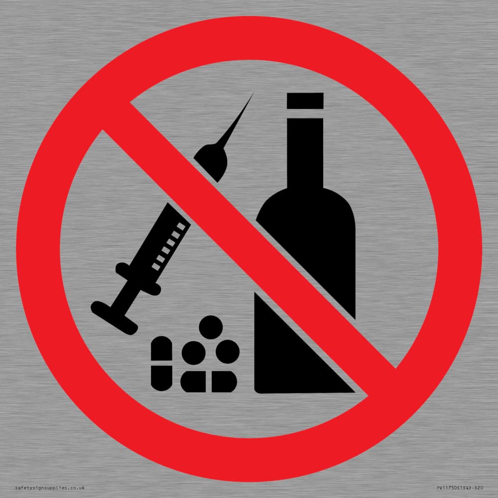 P908 Prohibition: No alcohol or drugs Sign - 200x200mm - S20