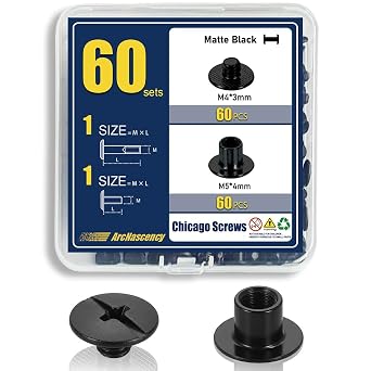 Chicago Screws for Leather, M5x4mm, Matte Black, 60 Same-Size Sets
