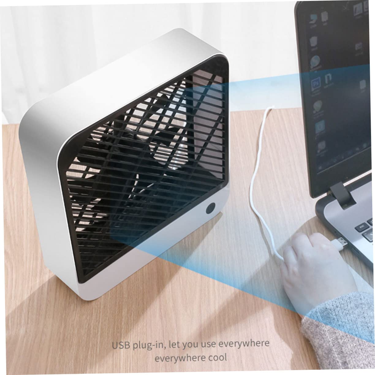 Cabilock Ventilatore da Tavolo Mini USB Bianco in Plastico Ricaricabile | Vacanze Estive, Decorazioni Scuola, Batteria a Lunga Durata, Uso su Scrivania