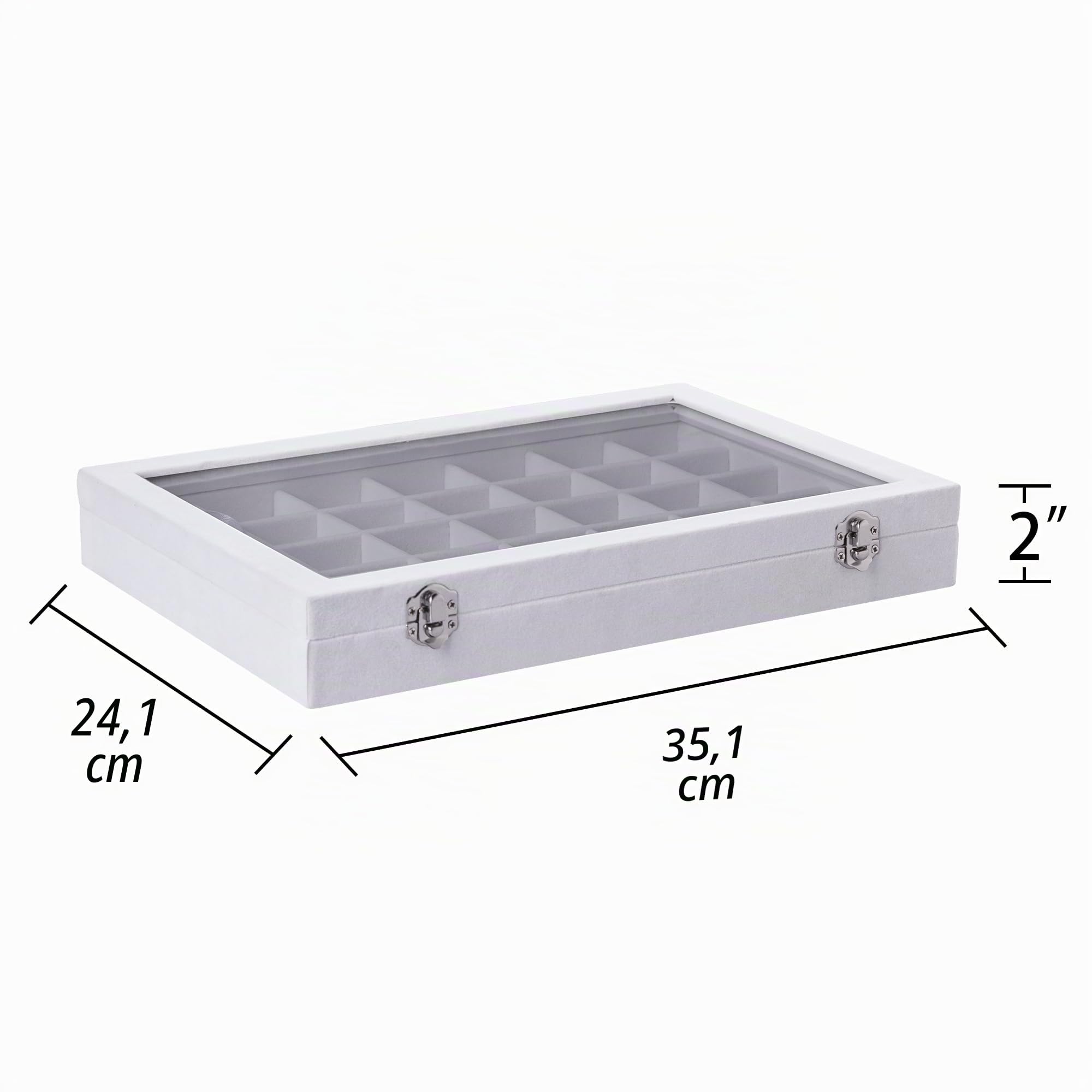 Frebeauty Velvet plateau de bijoux 35 compartiments boîte de rangement bijoux avec couvercle boucles d'oreilles boîte de rangement tiroir insert anneau cadeau pour les femmes (Beige 35 compartiments)