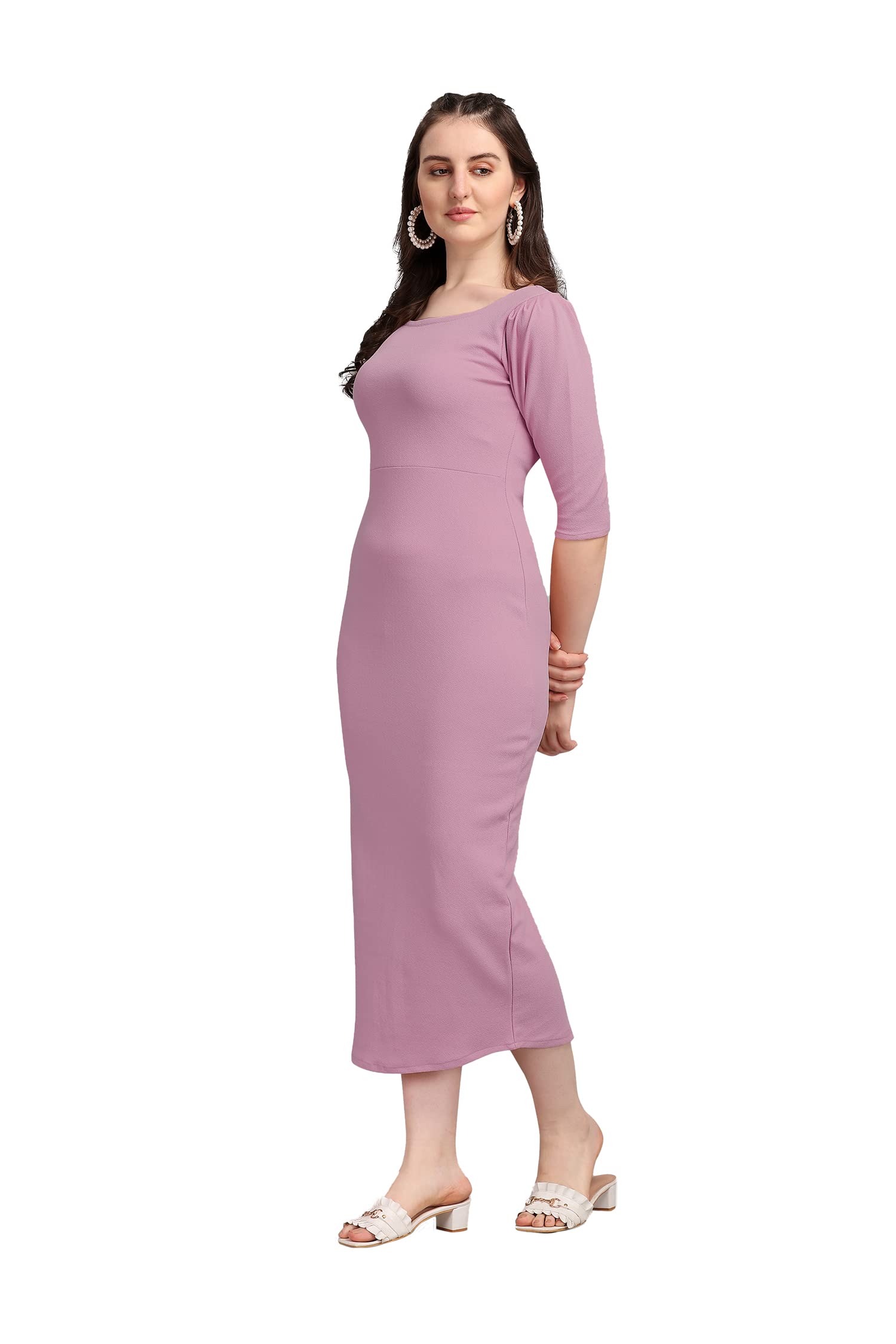 Purvaja Women's Corduroy Bodycon Midi Dress (Ruby-136-Lv-L_Light Violet