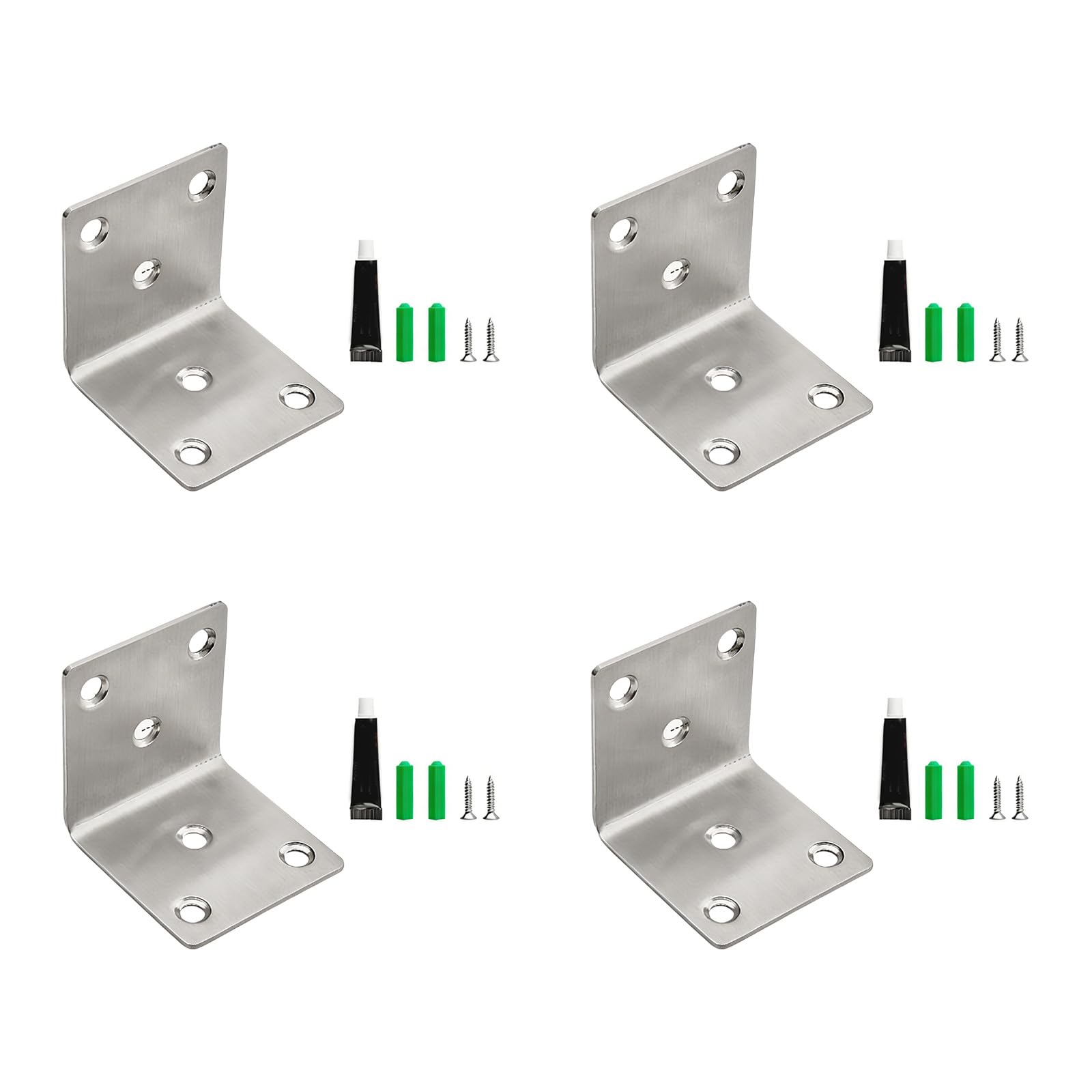 CUNZJIA 4Pcs Heavy Duty Stainless Steel Shelf Brackets L Shaped Corner Brace for Furniture Reinforcement and Wall Mounting