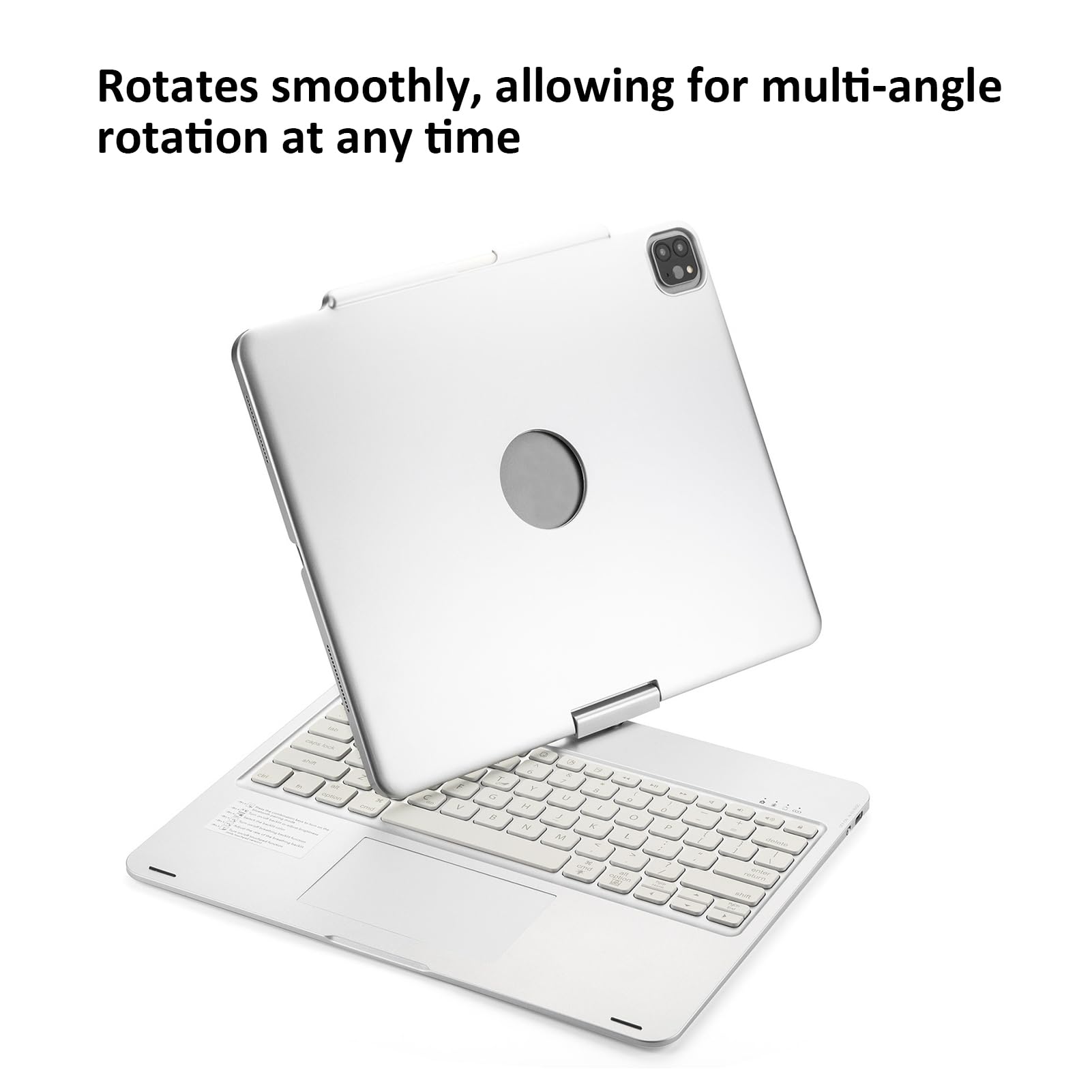 Etui na klawiaturę do iPad Air 13 cali (M4/2026, M3/2025, M2/2024), Pro 12,9 cala (3./4./5./6. generacji), klawiatura Bluetooth z podświetleniem, obracana o 360°, z uchwytem na długopis, kolor srebrny