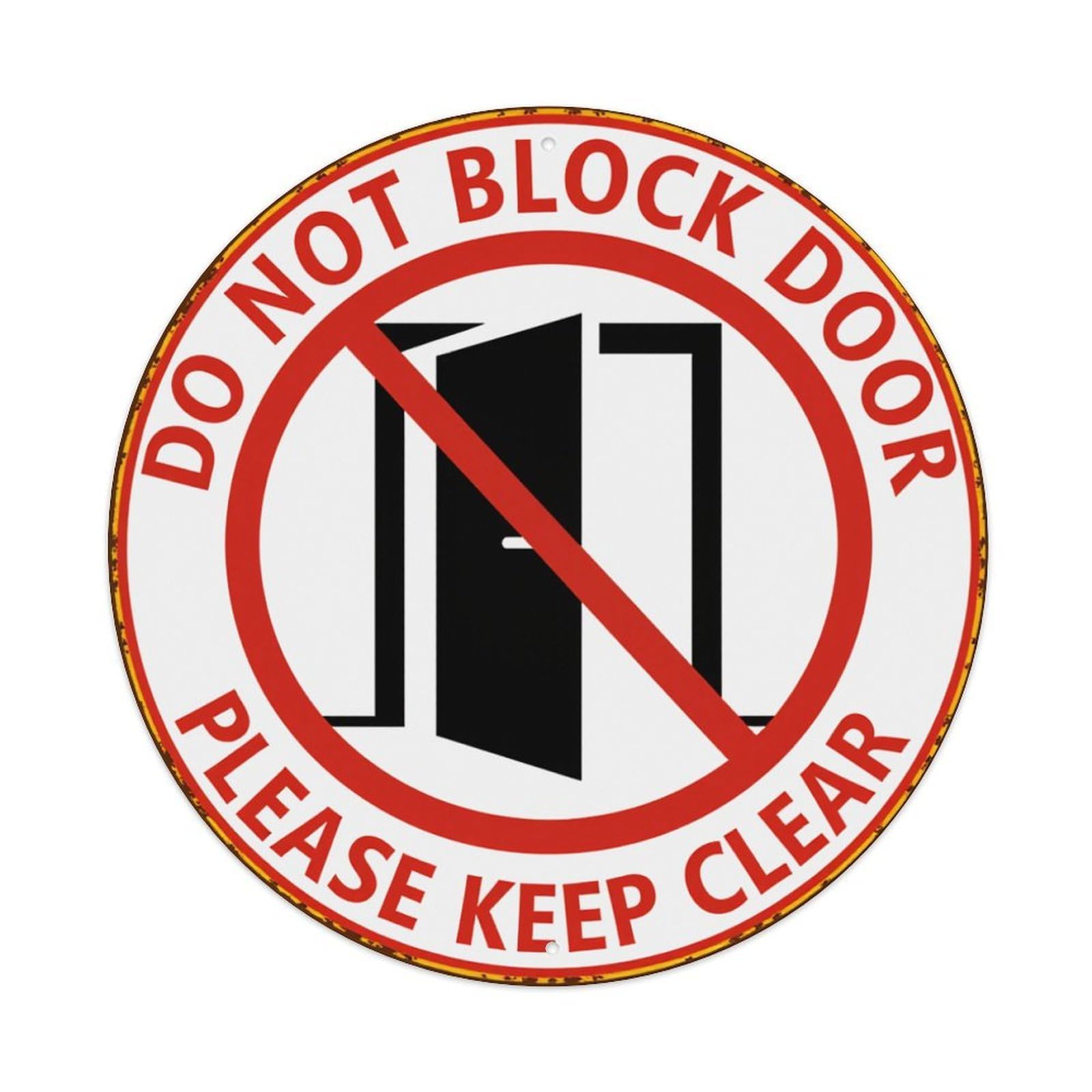 Wmlzdnwr Vintage Do Not Block Door Please Keep Clear Round Tin Sign,Retro Wall Art,Metal Poster For Home, Bar, Garage, Cafe, Rustic Indoor & Outdoor Decor, 8X8 Inches