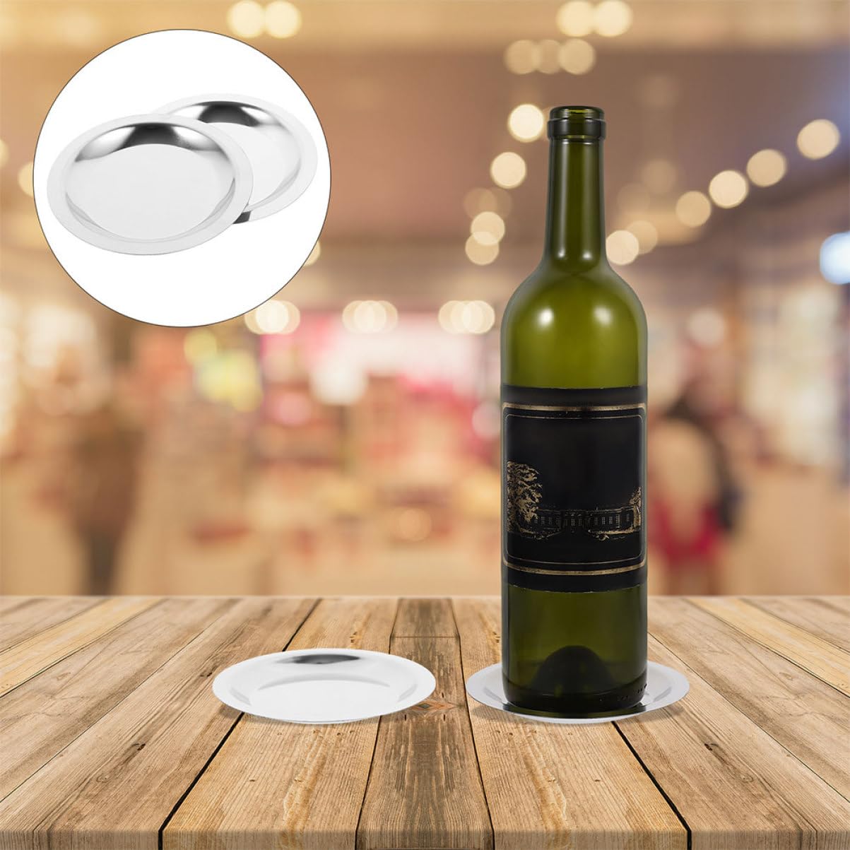 KICHOUSE Tapis de vin en acier inoxydable - Petit tampon de bouteille de vin - Dessous de verre réfrigéré - Soucoupes pour bouteille de vin - Dessous de verre de bougie