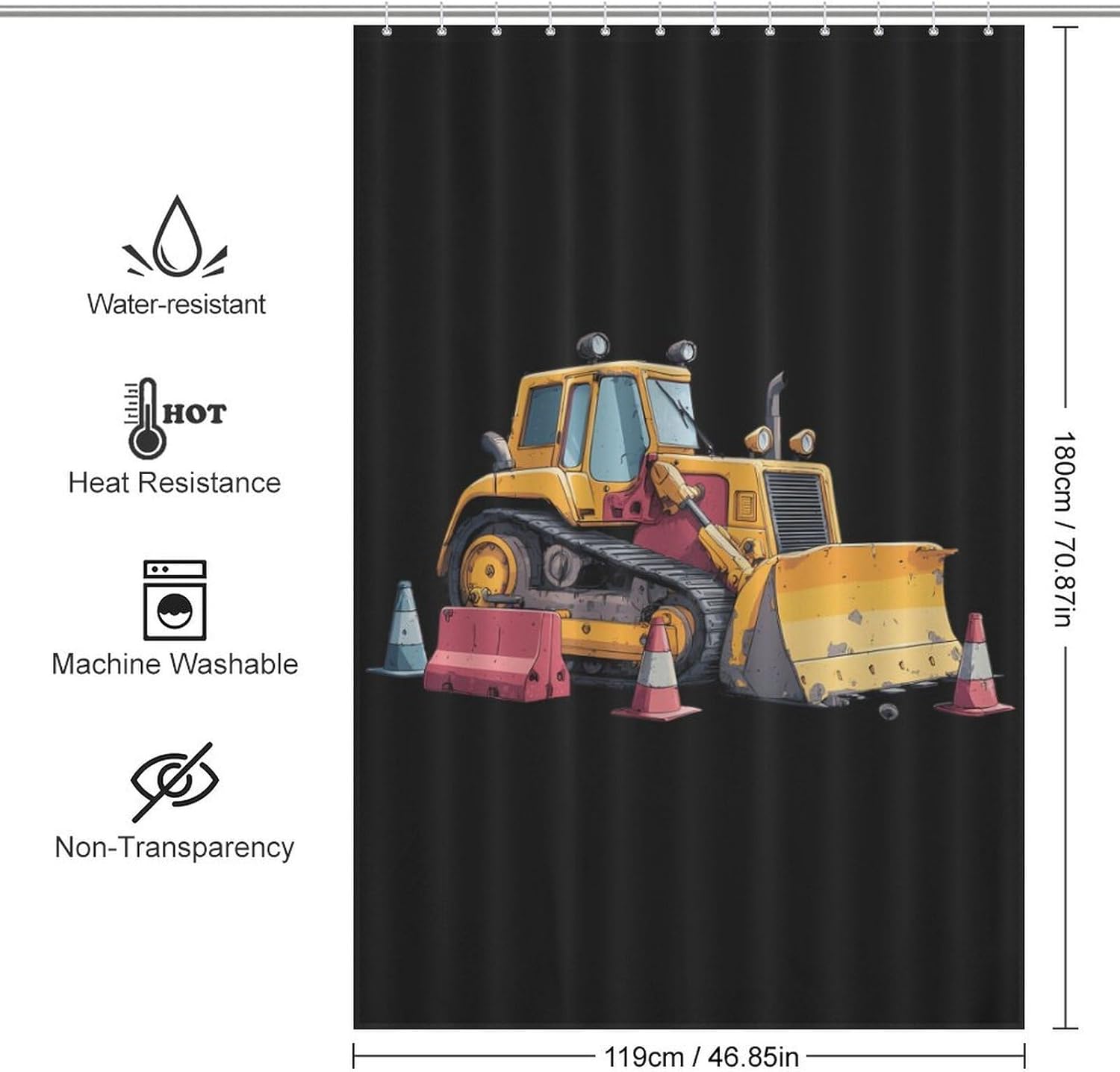 Bu-lldozers Engineering Vehicle Shower Curtain 46.85x70.87Inch（119x180cm） Polyester Bath Curtain Shower Curtains Printed Decorative