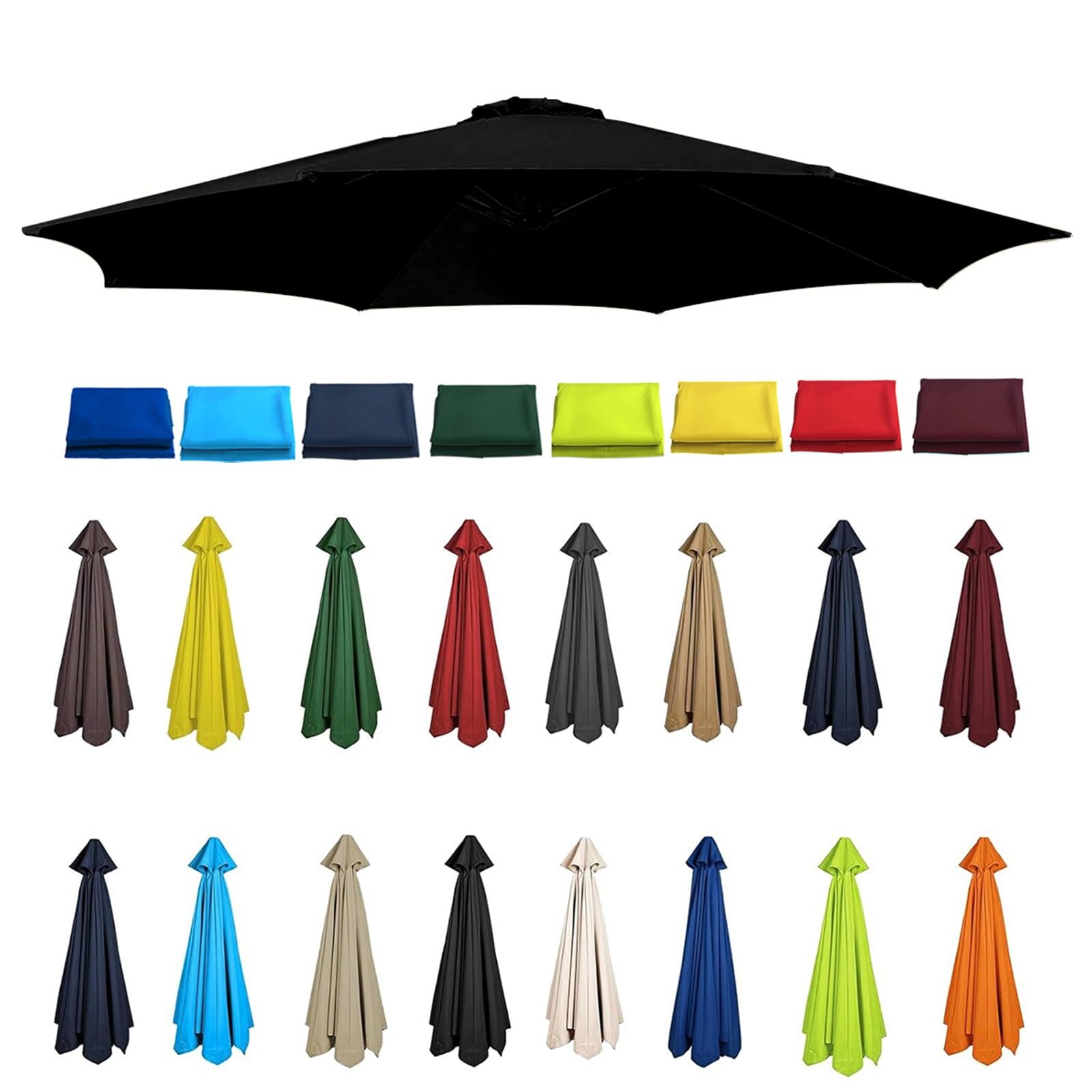 Replacement Replacement Parasol Canopy Replacement Parasol Fabric Cover, 2.0m 2.30m 2.5m 2.7m 3.0m 3.5m UV Protection Waterproof Umbrella Cover for Garden, Patio, Pool Fabric(Black,3.50m/8 Arms)