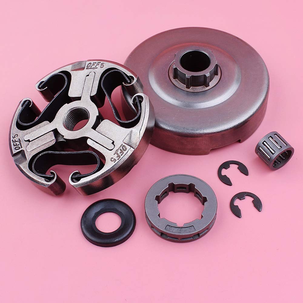 HAOHAO For Husqvarna 362 365 371 372 Motosierra Parte Lavadora Clip de la Aguja de cojinete de Embrague del Tambor 7 3/8 Dientes de 22 mm del Borde del piñón