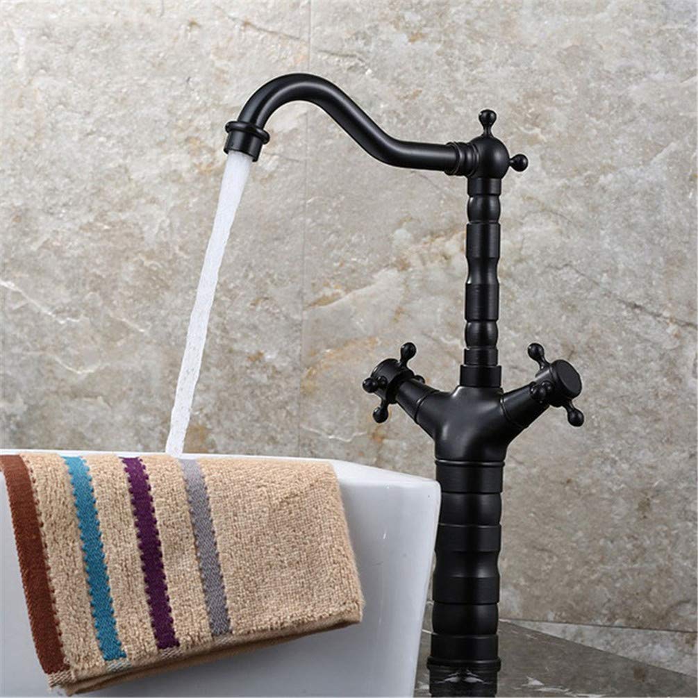 Robinet de salle de bain rétro noir mitigeur d'évier de cuisine à double poignée eau chaude froide