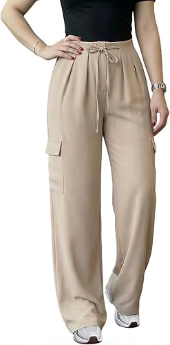 CHICME Summer Pants for Women High Waist Cargo Pants Wide Leg Pants with Pockets